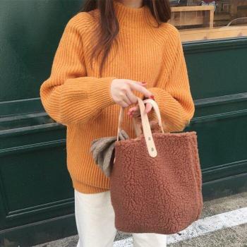 Bolso coreano de felpa blanca para mujeres