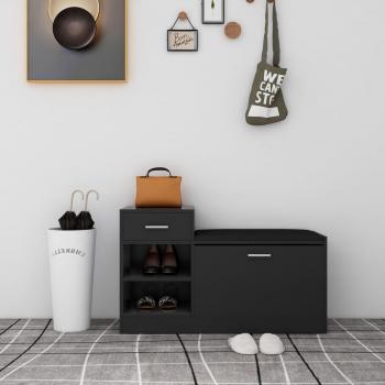 VidaXL Botník s lavicí černý lesk 94,5x31x57 cm