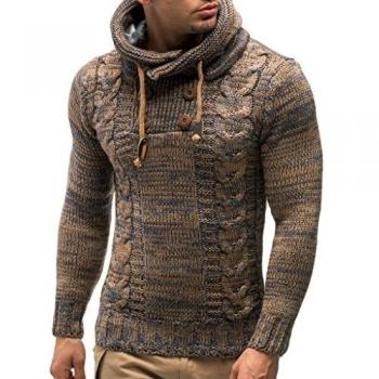 Leif Nelson Herren Langarm-Pullover Strick Hoodie LN20227 Braun XXXX-Large