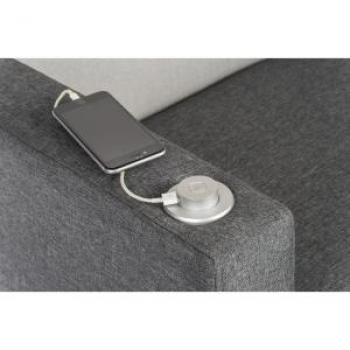 Left-Handed Cube Modular Reception Chair with Dark Grey Fabric and Built-in USB Charger