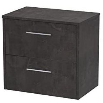 Juno Metallic Slate 600mm Wall Hung Two Drawer Bathroom Vanity Unit with Worktop