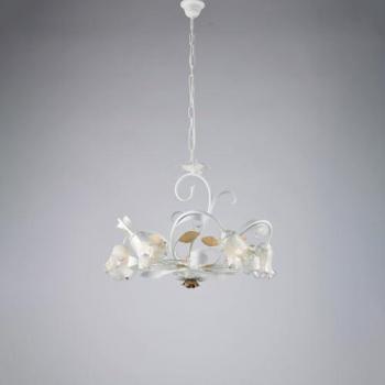Bonetti Illumina Lustre Shabby en Fer Laqué Blanc, 5 lumières
