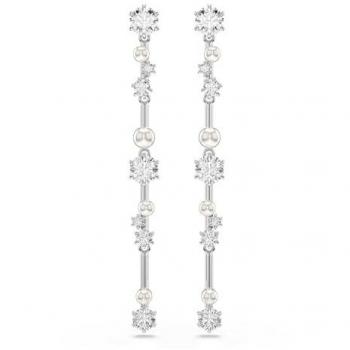 Boucles d'oreilles pendantes Swarovski Constella en cristal perle et zirconium, plaqué rhodium