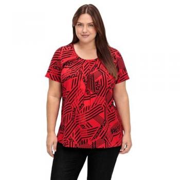 Sheego Longshirt in A-Linie, rot mit grafischem Print, Gr. 40