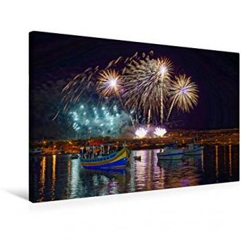 CALVENDO Textil-Leinwand 75 × 50 cm – Malta Feuerwerk Edition