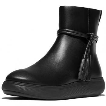Bottes FitFlop en Cuir Noir avec Détails Frangés