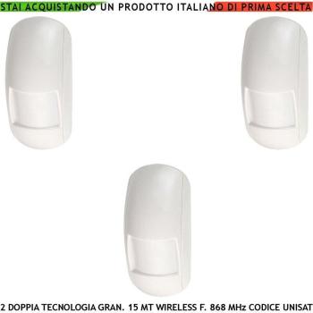 Sensore Movimento SECURVERA 3× RF 868 MHz Bidirezionale, Copertura 15 m, Look‑Down, Codice UNIS