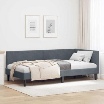 Dark Grey Corner Bed Frame + Headboard, 100×200cm – VidaXL Edition