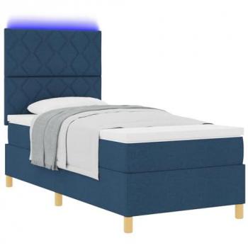 Letto Box Spring con Materasso Blu 90x200 cm Tessuto