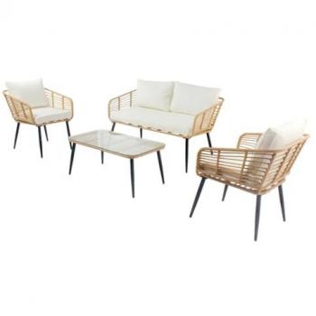 Salon de jardin SITIA 4 places avec canapé et chaises en rotin et coussins confortables
