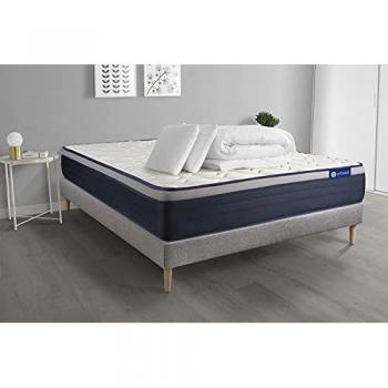 Pack Sommeil Total Actimemo Max 180x200 cm – Sommier Kit Gris, Oreillers et Couette