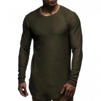 Leif Nelson Herrenpullover Oversize Rundhals Khaki LN6298
