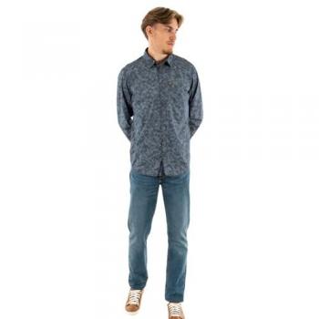 Chemise en coton bleu marine à pois noirs