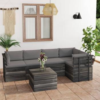 Conjunto de palets de jardín de 6 piezas con cojines de pino