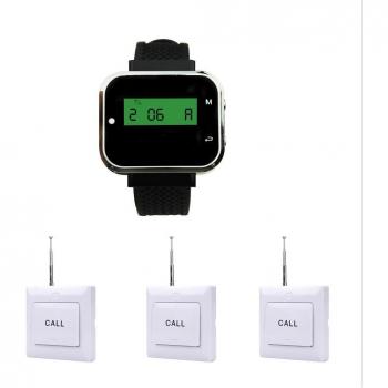 3 Call Buttons and 1 Rechargeable Watch Pager Wireless Calling System