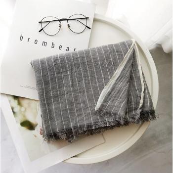 Bufanda larga unisex de algodón y lino, estilo japonés a rayas, ideal para invierno