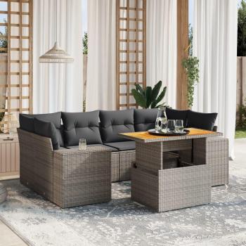 7-Piece Garden Sofa Set Grey Poly Rattan with Cushions