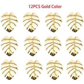 12pcs Napkin Buckle Set with Tropical Leaves for Table Decoration