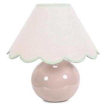 Bosco Gloss Cream Table Lamp with Green Trim Scallop Shade