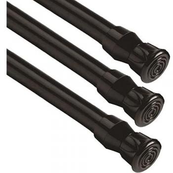 3Pcs Durable Curtain Rod Set with 6 Holders and 10 Hooks, 62-105 Cm Black