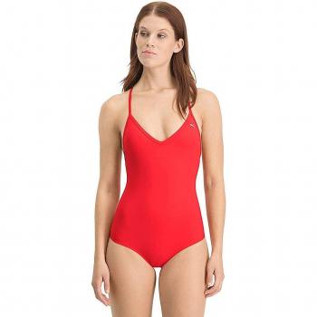 Puma V-Neck Crossback Damen Badeanzug rot