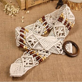 Ceinture en perles de bois tressée pour femmes
