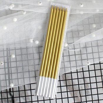 6 PCS Long Golden Pencil Candles for Wedding and Birthday Cake Decor