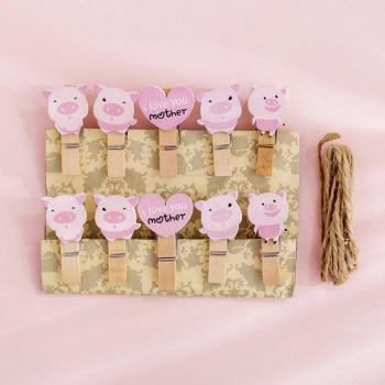 Clips de bois avec corde pour photos, 10 pièces