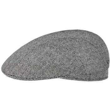 Herringbone UV-Seiden-Fahrer Flache Mütze in Schwarz‑Weiß
