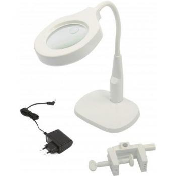 Loupe lampe LED HBM 125 mm avec socle et pince de table