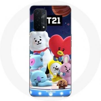 BTS BT21 Character Phone Case for Oppo A74 5G with Tata, Chimmy, Cooky, RJ, Koya, Shooky & Mang