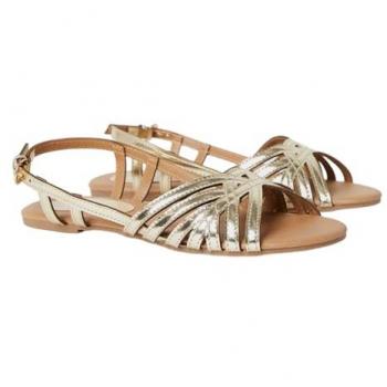 Dorothy Perkins Gold Faux Leather Lattice Slingback Sandals for Women
