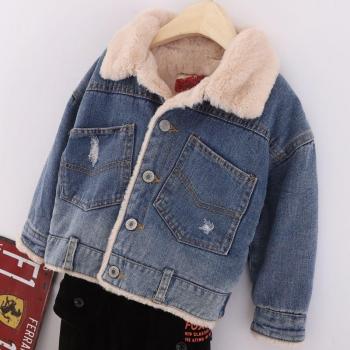 Jungen dicke Denim Jacke mit Wendekragen und Teddy-Kaschmir-Futter für Herbst und Winter