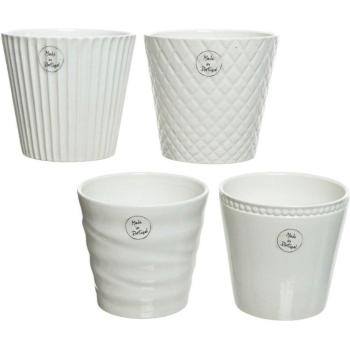 Étagère décorative : pot conique blanc avec motif en relief 13,5 x 13 cm – styles multiples