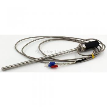 1m PT100 RTD Temperature Sensor with Metal Braided Cable and 200mm Probe