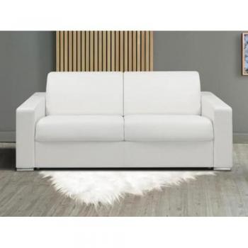 Letto Divano Ribaltabile 2 Persone, Doghe Larghe 120 cm, Materasso Memory Foam 14 cm, Copertura Bianca in Similpelle