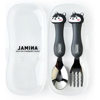 Portable Baby Tableware Set – 2 Pcs Spoon & Fork with Non‑Slip Holder
