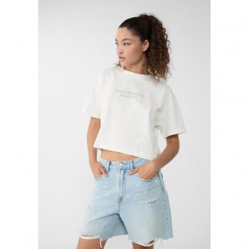 T-shirt Cropped Stradivarius Ecru