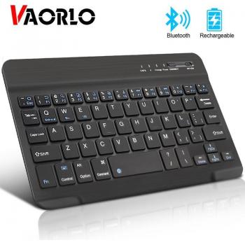 VAORLO Wireless 7‑in Keyboard – Mini Bluetooth, Rechargeable, Rubber Keycaps (White)