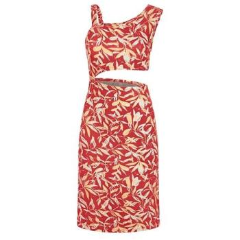 Leaf Motif Viscose Jersey Midi Dress (Red) – Enorsia, Size 14