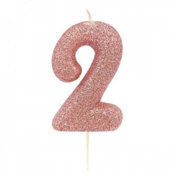 Candelina per dolci numero 2 rosa oro 7 cm