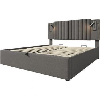 Sofa letto “Lino‑Cotone” 180x200 cm con 4 cassetti, USB, LED – rete a doghe, beige