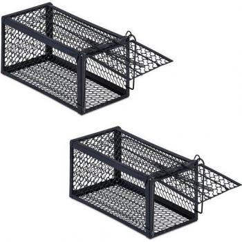 Cage à souris vivante Relaxdays, pack de 2, piège non létal, 12 x 24 x 11,5 cm, couleur noire