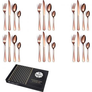 Set de vaisselle BORREY 24 couverts en acier inox et or rose