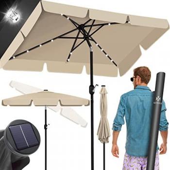 Parasol de Jardin Aluminium Solaire avec Support et Manivelle