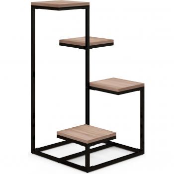 Outsunny Scaffale per Piante a 4 Livelli in Acciaio e Legno, 40x40x75.5 cm, Marrone e Nero Aosom
