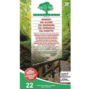 Carta n. 22. Mondovì, Val Ellero, Val Maudagna, Val Corsaglia Val Casotto. Carta dei sentieri e stradale scala 1:25.000