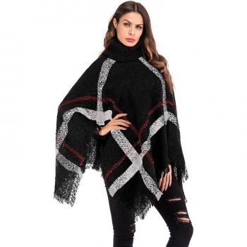 Suéter de Mujer con Borlas, Diseño Irregular y Cuello Alto, Chal Cómodo