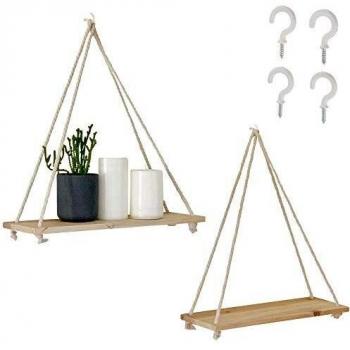 Handcrafted Natural Display Shelves with Hooks for Wall