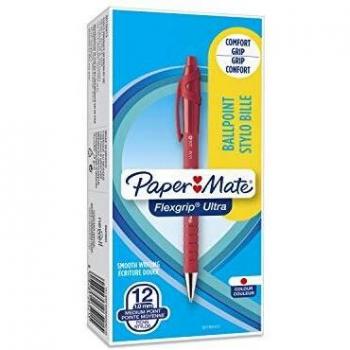 Papermate Flexgrip Ultra Penna a Sfera a Scatto, Punta Media (1.0 mm), Verde, Confezione da 12